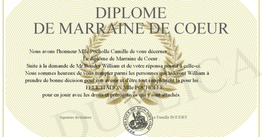 Diplome de Marraine de Coeur