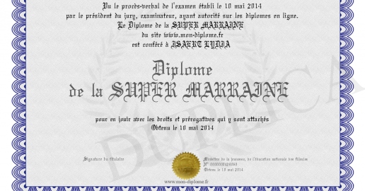 Diplome de la SUPER MARRAINE