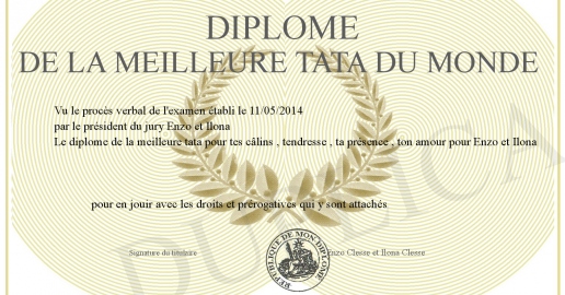 Diplome de la meilleure tata du monde