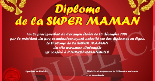 Diplome de la SUPER MAMAN