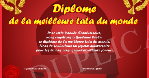 Diplome de la meilleure tata du monde