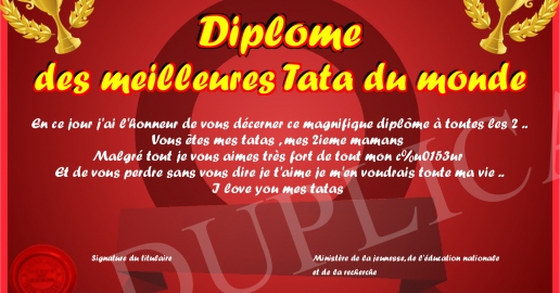 Diplome des meilleures Tata du monde