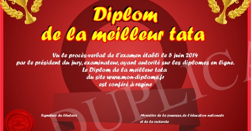 Diplom de la meilleur tata