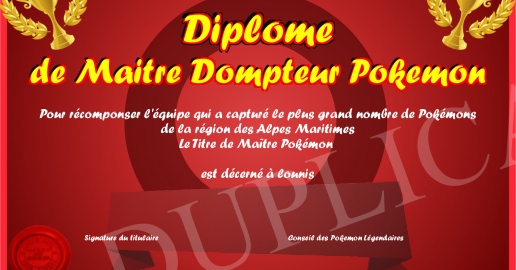 Diplome de Maitre Dompteur Pokemon