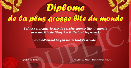 Diplome de la plus grosse bite du monde