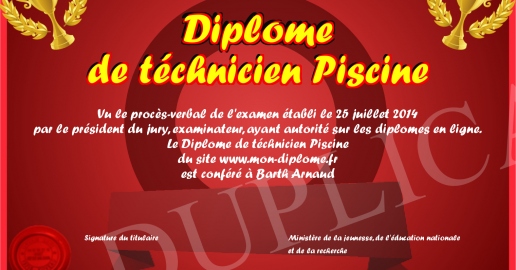 Diplome de technicien Piscine