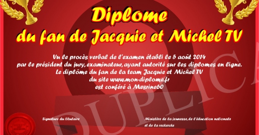 Diplome du fan de Jacquie et Michel TV