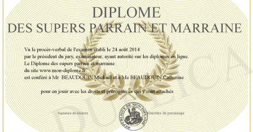 Diplome des supers parrain et marraine