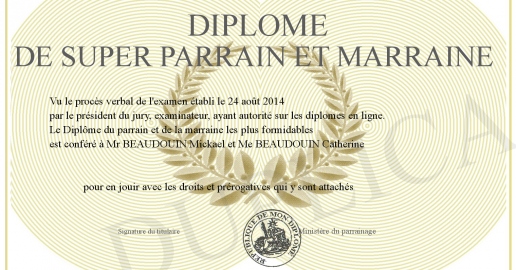 diplome de super parrain et marraine