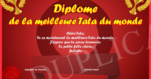 Diplome de la meilleure Tata du monde