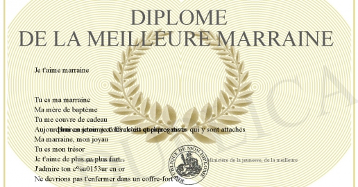 Diplome de la meilleure marraine
