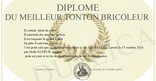 Diplome du meilleur TONTON Bricoleur