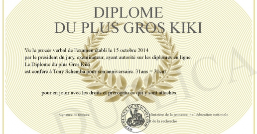 Diplome du plus Gros Kiki
