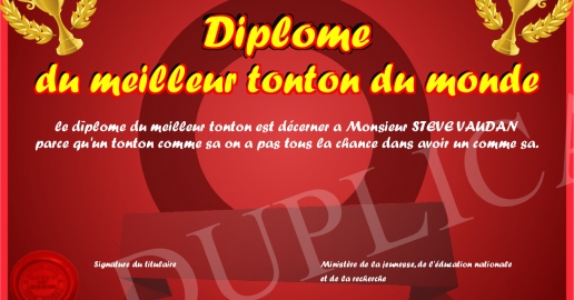 Diplome du meilleur tonton du monde