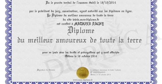 Diplome du meilleur amoureux de toute la terre