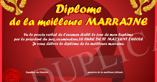 Diplome de la meilleure MARRAINE