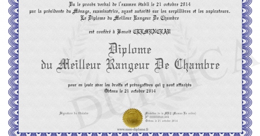 Diplome du Meilleur Rangeur De Chambre
