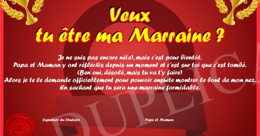 Veux tu etre ma Marraine