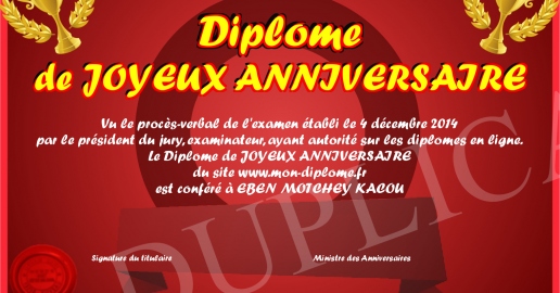 Diplome de JOYEUX ANNIVERSAIRE