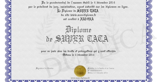 Diplome de SUPER TATA