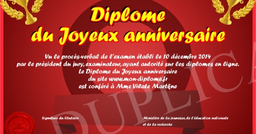 Diplome du Joyeux anniversaire