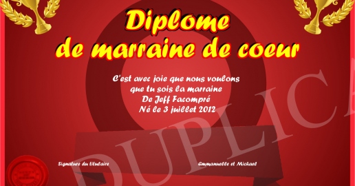Diplome de marraine de coeur