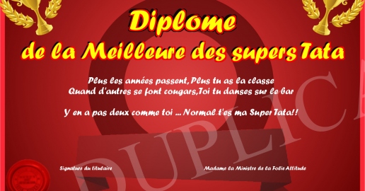 Diplome de la Meilleure des supers Tata