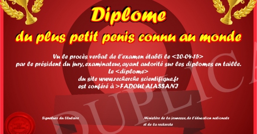 Diplome Du Plus Petit Penis Connu Au Monde Diplome Du Plus Petit Penis Connu Au Monde