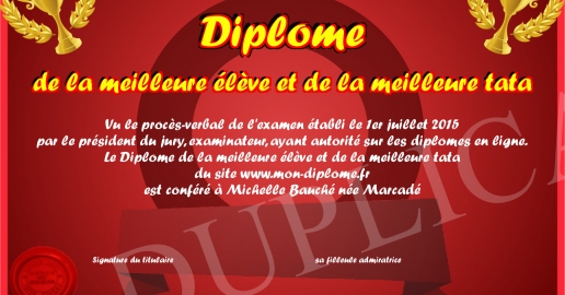 Diplome de la meilleure eleve et de la meilleure tata