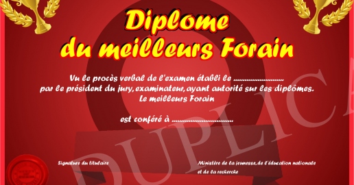 Diplome du meilleurs Forain