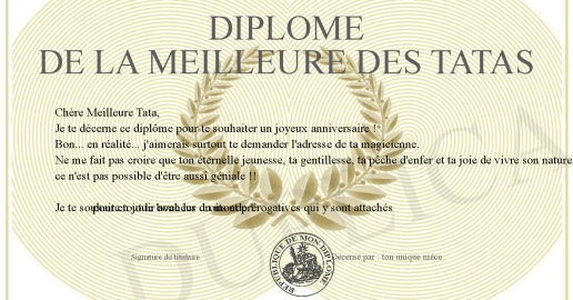 Diplome de la meilleure des tatas