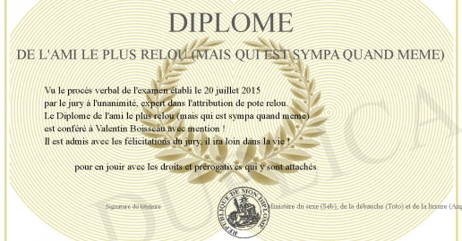 Diplome de l ami le plus relou (mais qui est sympa quand meme)