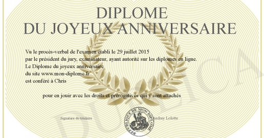 Diplome du joyeux anniversaire