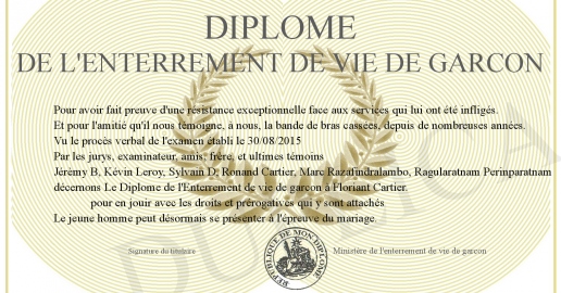 Diplome de l Enterrement de vie de garcon