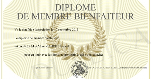 diplome de membre bienfaiteur