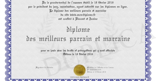 diplome des meilleurs parrain et marraine