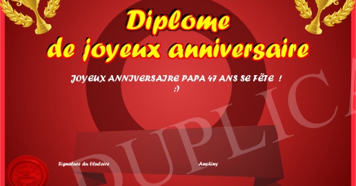 Diplome de joyeux anniversaire
