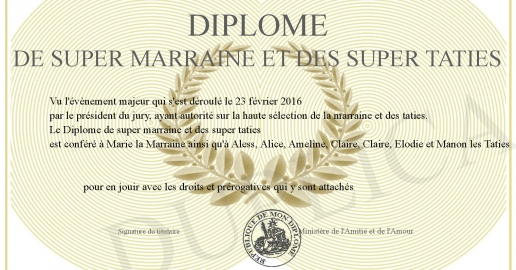 Diplome de super marraine et des super taties