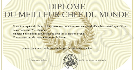 Diplome du Meilleur Chef du monde