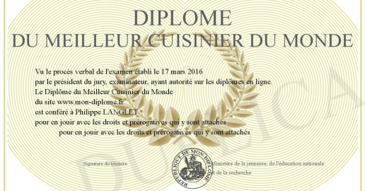 Diplome du Meilleur Cuisinier du Monde