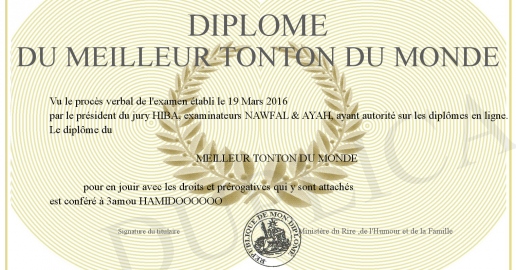 Diplome du Meilleur Tonton du monde