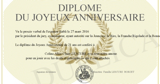Diplome du joyeux anniversaire