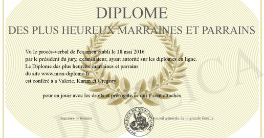 Diplome des plus heureux marraines et parrains