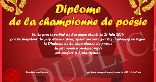 Diplome De La Championne De Poesie Diplome De La Championne De Poesie