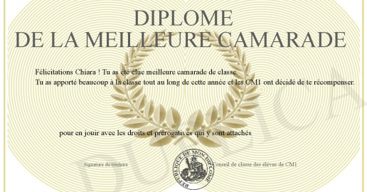 Diplome de la meilleure camarade