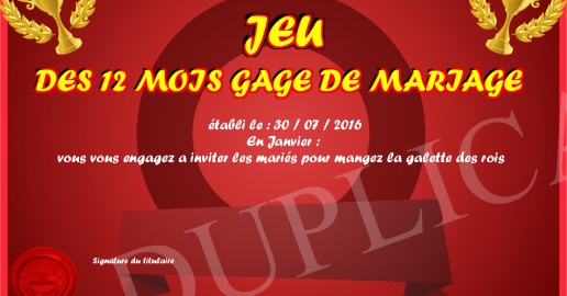JEU DES 12 MOIS GAGE DE MARIAGE