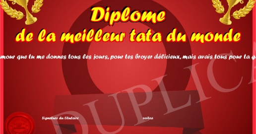 Diplome de la meilleur tata du monde