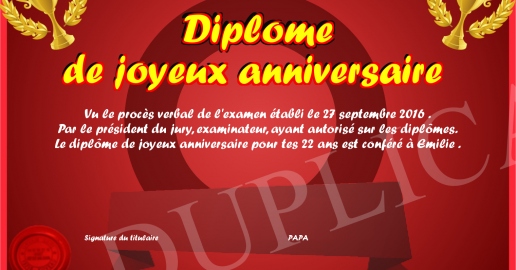 Diplome de joyeux anniversaire