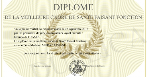 Diplome dE LA MEILLEURE CADRE de sante FAISANT FONCTION