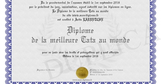 Diplome de la meilleure Tata au monde